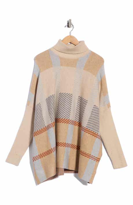 Plaid Turtleneck Poncho Sweater