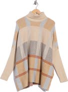 Joseph A Plaid Turtleneck Poncho Sweater