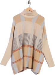 Joseph A Plaid Turtleneck Poncho Sweater