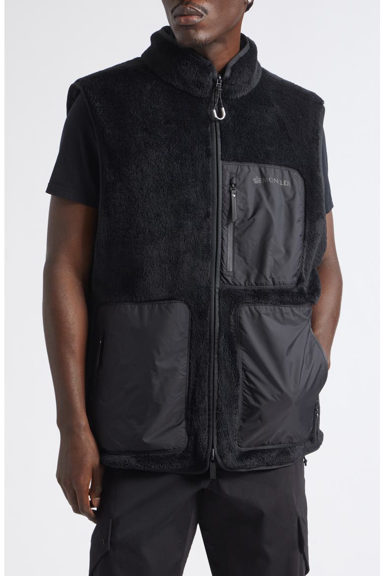 Reversible Quilted Down & Fleece Vest, Main, color, BLACK