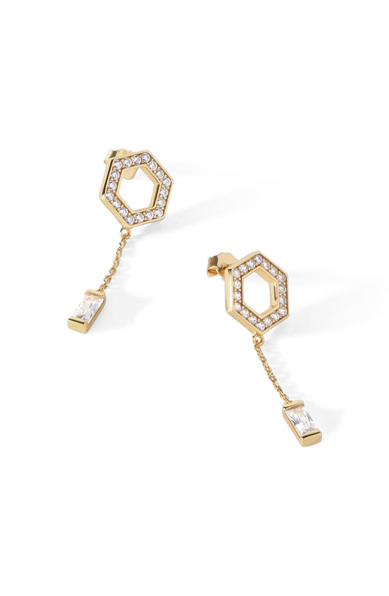 Ora Ana The Tyra Baguette Drop Earrings, Main, color, Gold/White  Cz