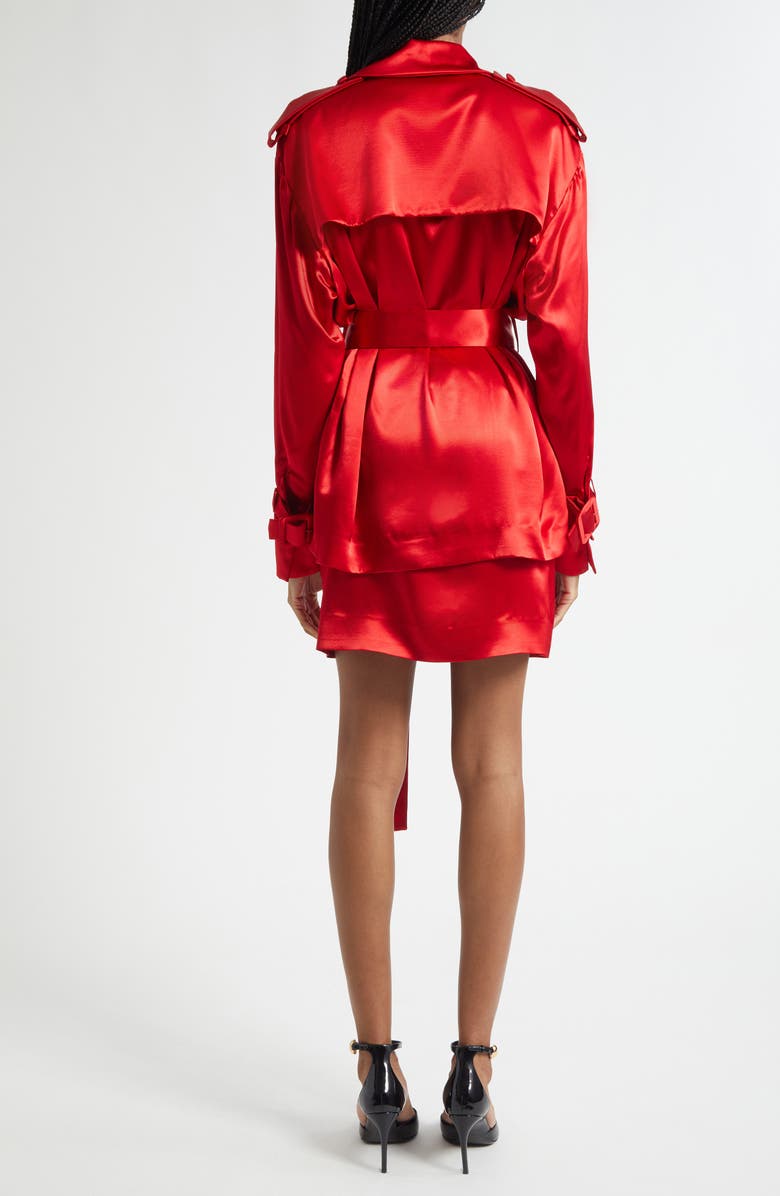 FERRAGAMO Long Sleeve Satin Trench Shirt, Alternate, color, Dark Red