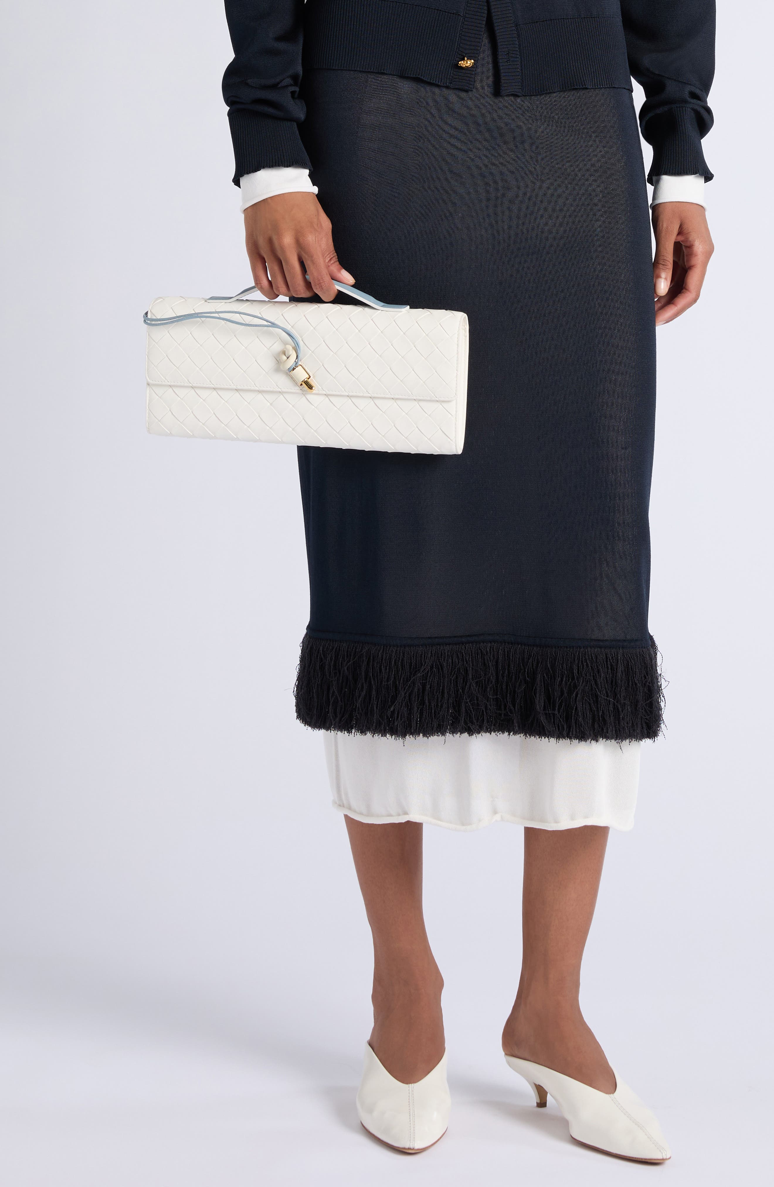 Bottega Veneta Andiamo Intrecciato Leather Clutch, Alternate, color, 9555 Alabaster-Mine-Mb-Al