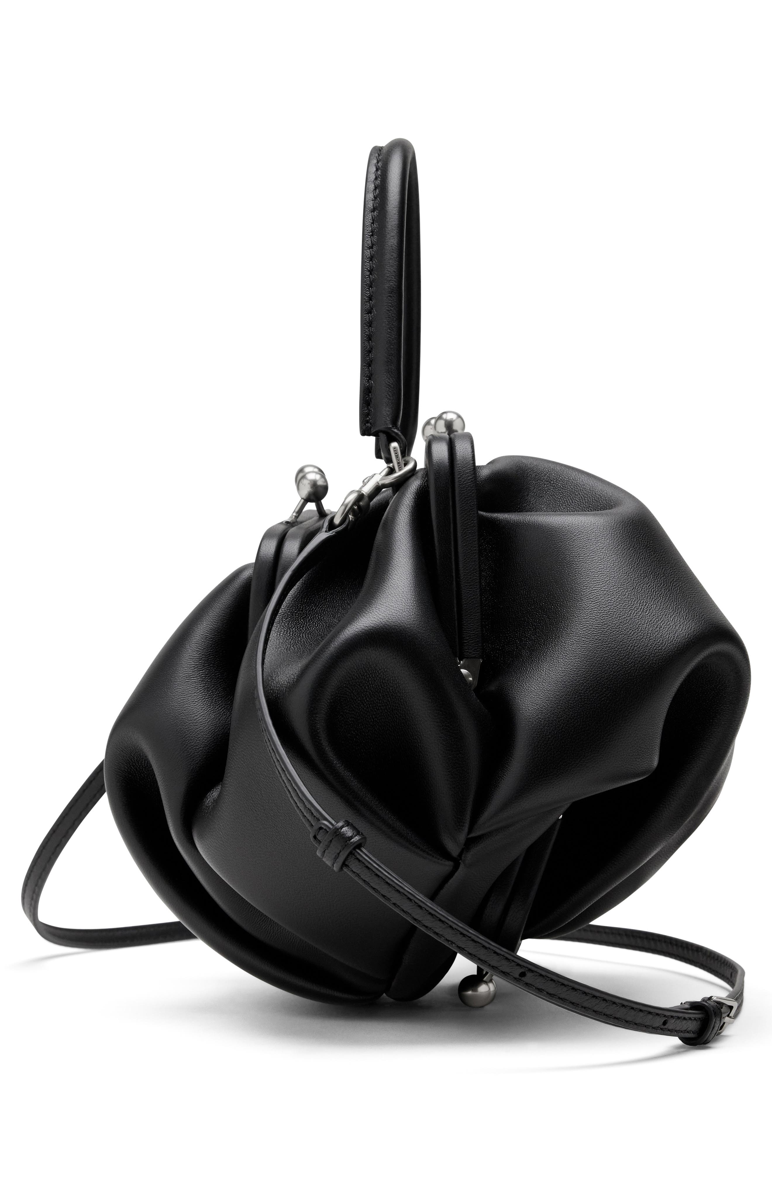 Wave Leather Kisslock Bag, Alternate, color, BLACK