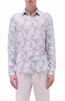 Bugatchi Julian Shaped Fit Floral Print Linen Button-Up Shirt