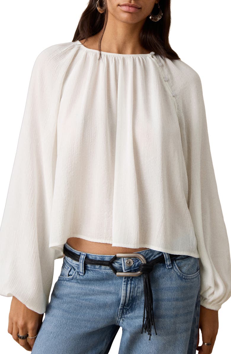 MANGO TEEN Metallic Raglan Sleeve Top, Main, color, Off White