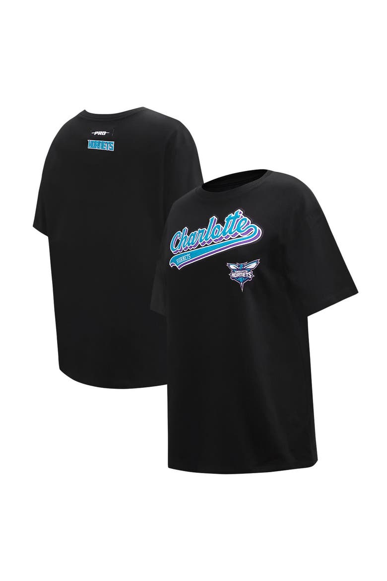 Women's Pro Standard Black Charlotte Hornets Script Boyfriend T-Shirt, Main, color, Black