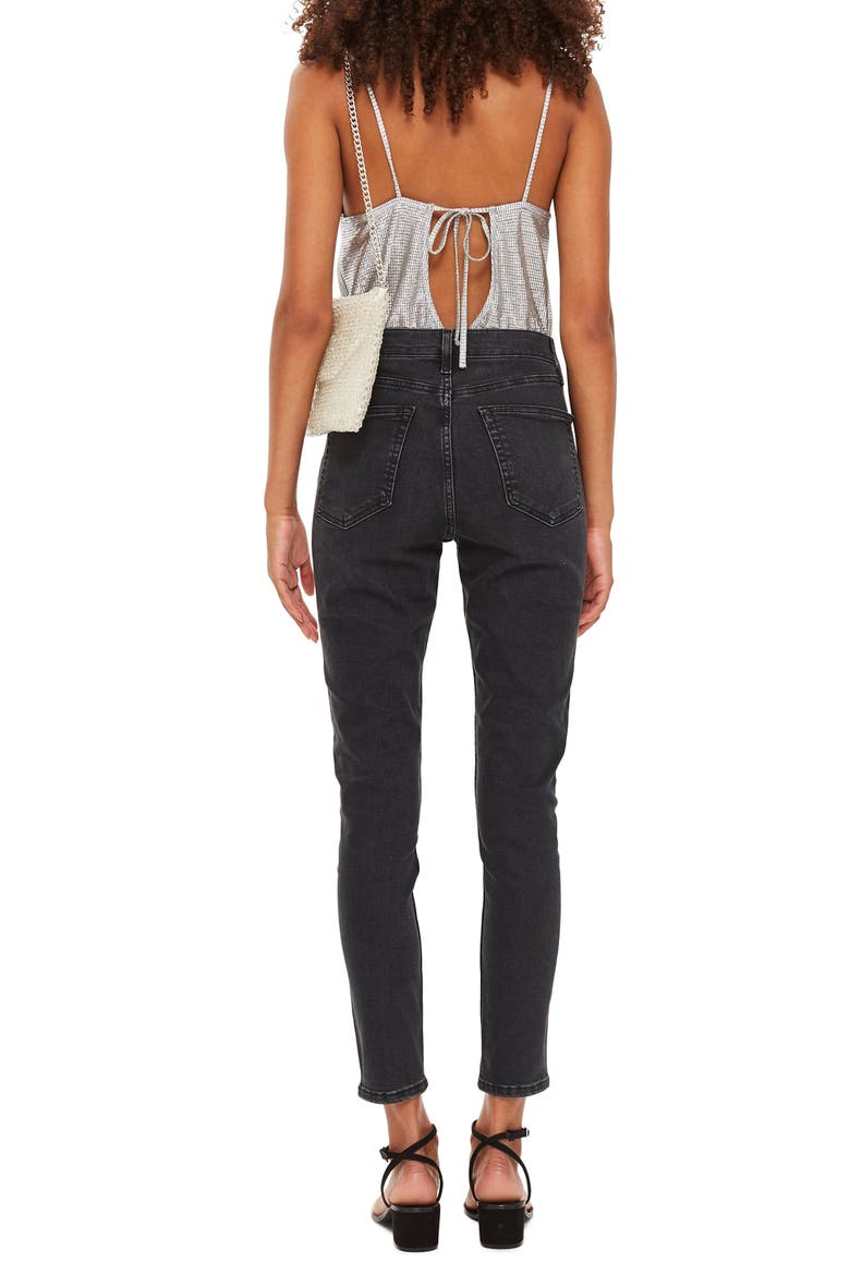 MOTO Stripe Skinny Jeans, Alternate, color, WASHED BLACK