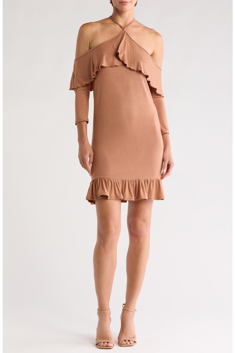 Ruffled Cold Shoulder Dress, Main, color, SUNBURN