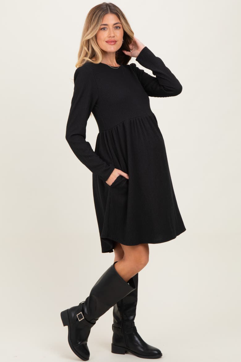 Textured Rib Long Sleeve Dress, Alternate, color, Black