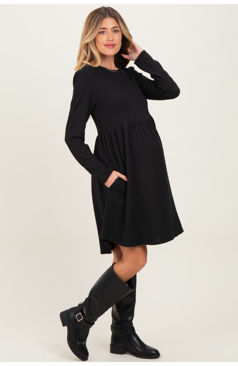 PinkBlush Textured Rib Long Sleeve Dress, Alternate, color, Black