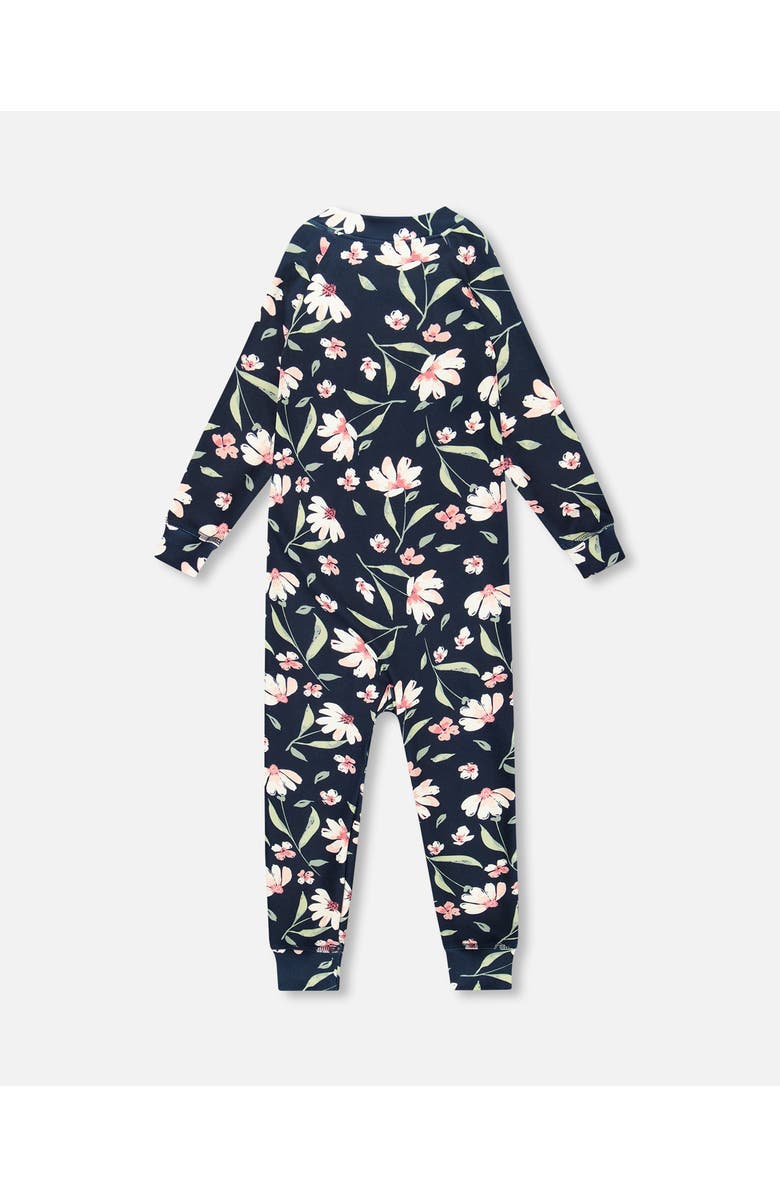 Deux par Deux One-Piece Thermal Underwear Flower, Alternate, color, Navy