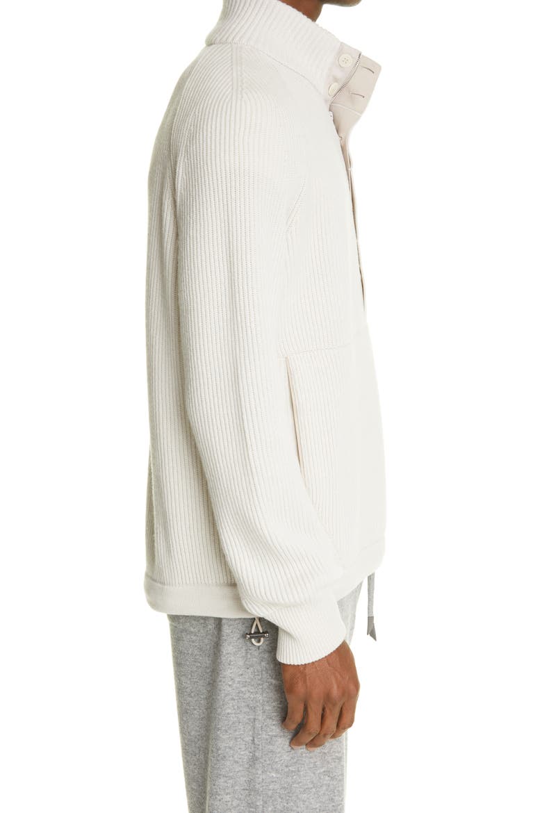Rib Quarter Zip Cashmere Pullover, Alternate, color, WHITE