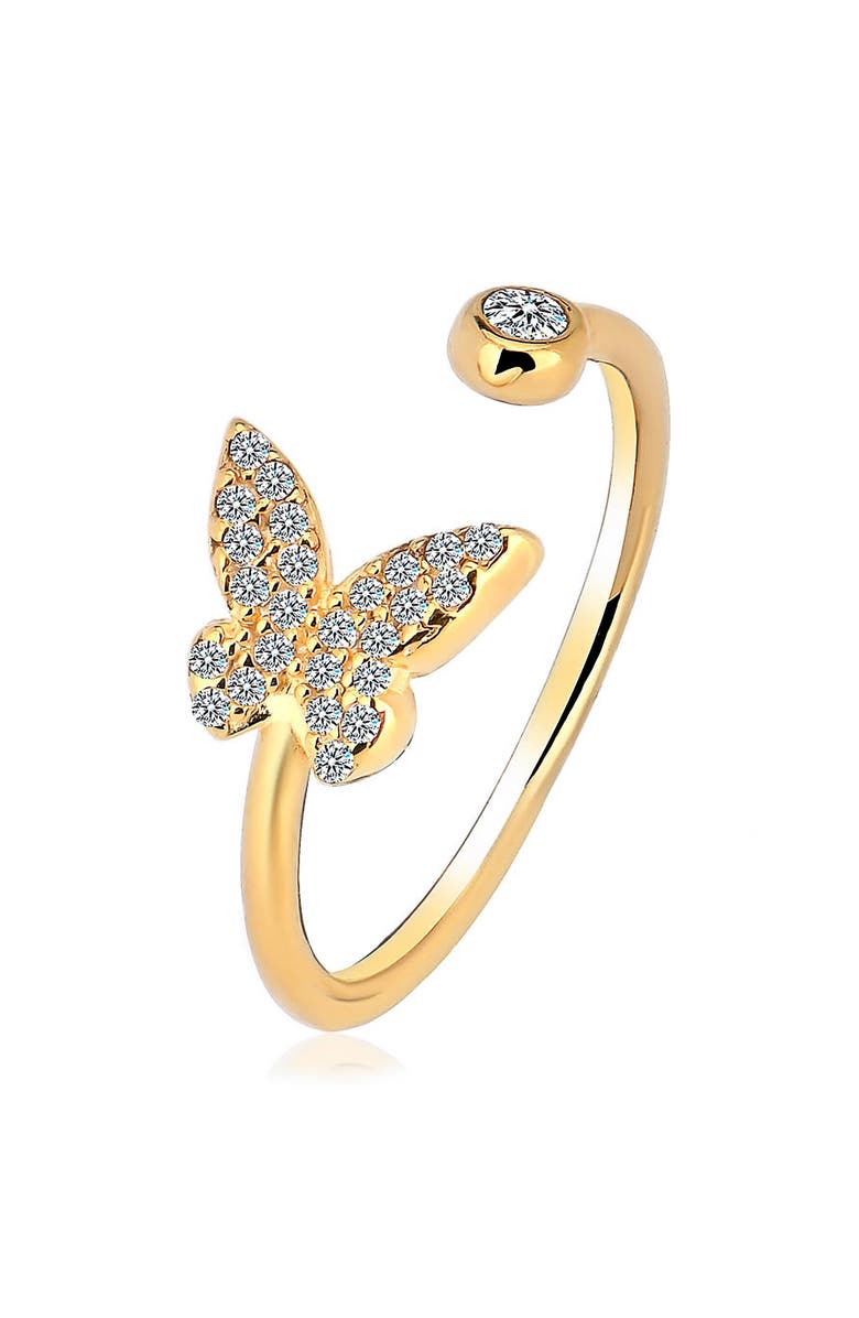 GABI RIELLE Rise Above the Crowd Collection 14K Yellow Gold Plated Sterling Silver Pavé Butterfly Adjustable Ring, Main, color, 
