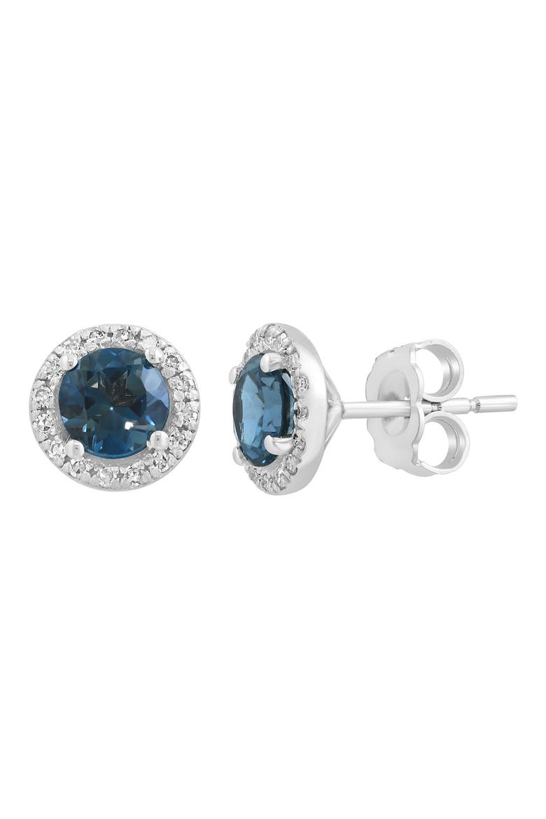 14K White Gold Round London Blue Topaz & Diamond Halo Stud Earrings, Alternate, color, BLUE