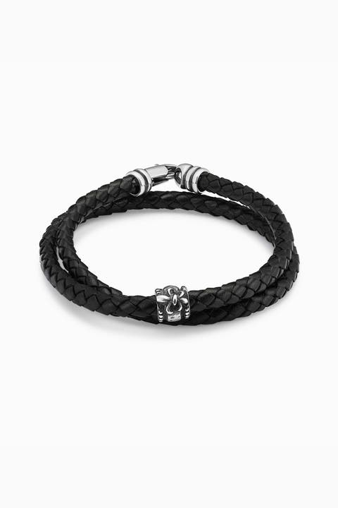 Mens Voyager Leather Bracelet in Sterling Silver
