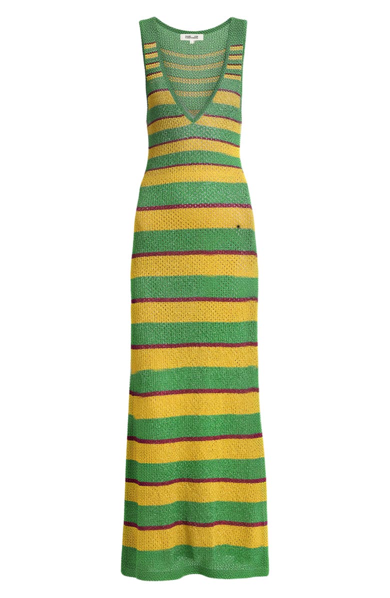Diane von Furstenberg Esme Stripe Plunge Neck Knit Dress, Alternate, color, Green/ Lemon Curry