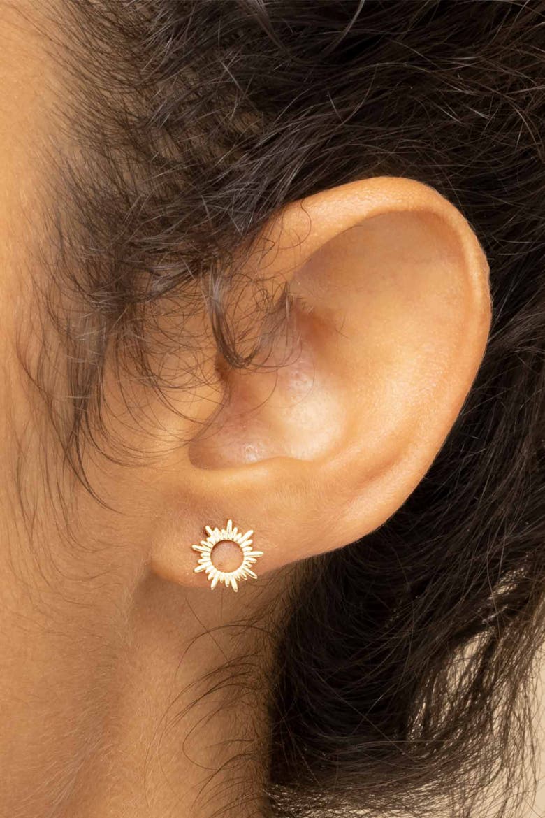14K Yellow Gold Sunrise Studs, Alternate, color, Yellow Gold