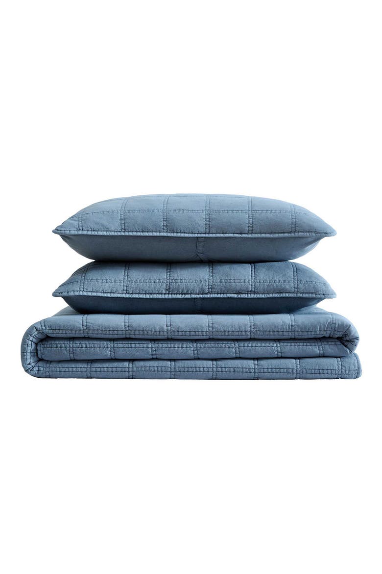 Stonewashed Solid Microfiber Quilt Set, Main, color, MEDIUM / DARK BLUE