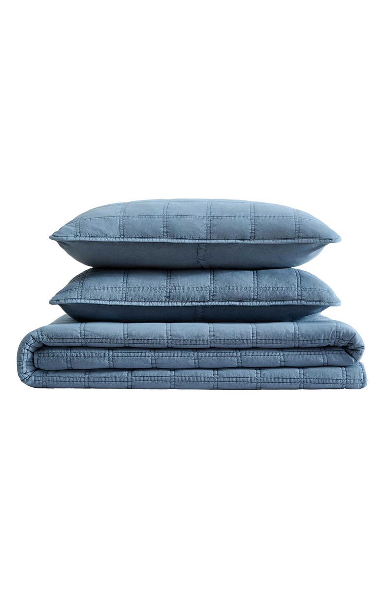 Kenneth Cole Reaction Stonewashed Solid Microfiber Quilt Set, Main, color, Medium / Dark Blue
