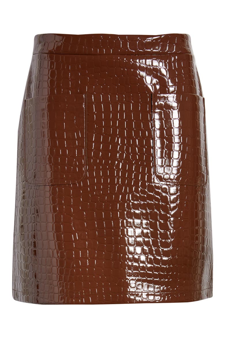 x Atlantic-Pacific Croc Embossed Faux Leather Miniskirt, Alternate, color, BROWN SOIL