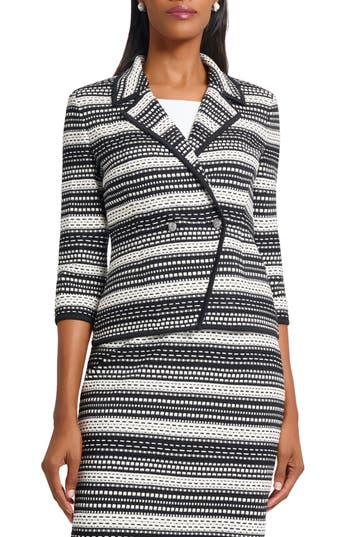 Ming Wang Tailored Fit Double Breasted Knit Blazer In Black/ivory