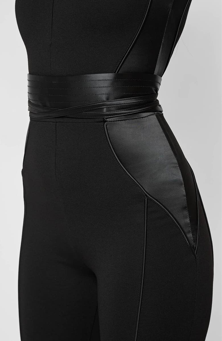 Manière De Voir Satin Contour Flared Jumpsuit, Alternate, color, Black