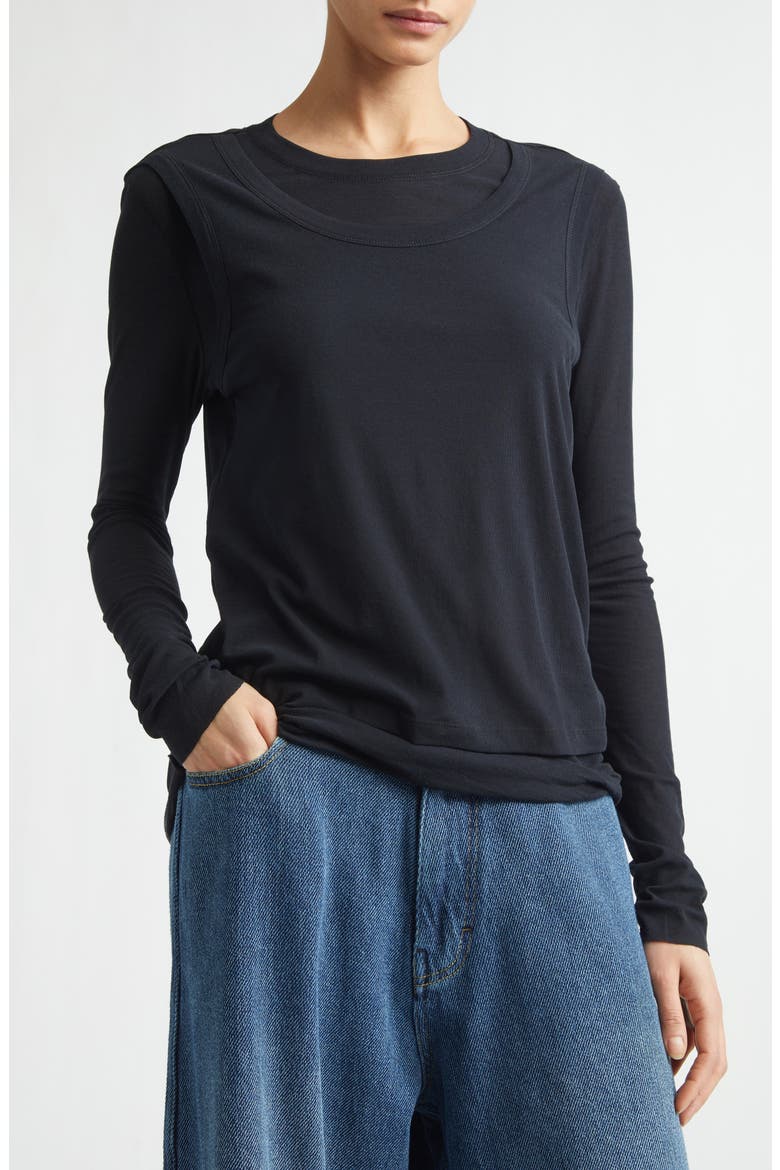 Double Layer Cotton T-Shirt, Alternate, color, BLACK
