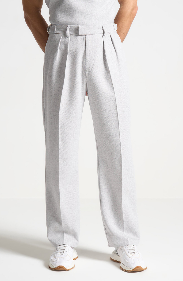Manière De Voir Pierre Relaxed Fit Textured Pleated Tailored Trousers, Alternate, color, Grey