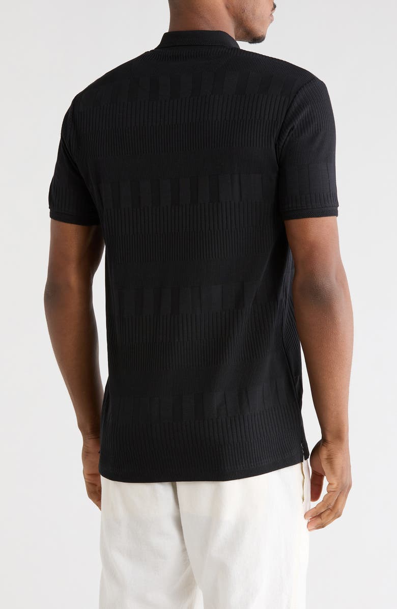 DENIM AND FLOWER Ribbed Quarter Zip Polo, Alternate, color, Black
