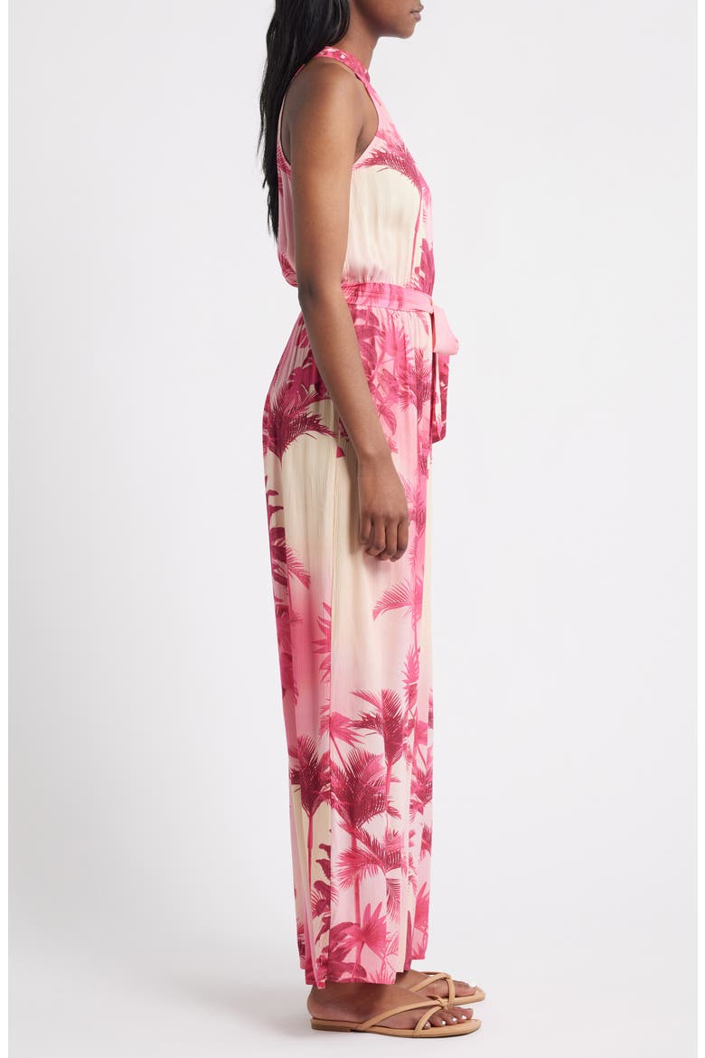 Palm Tree Print Halter Jumpsuit, Alternate, color, PINK
