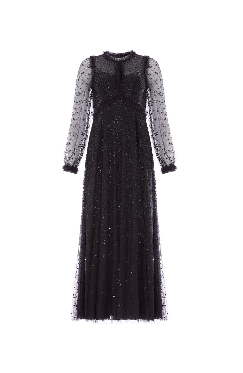 Needle & Thread Dappled Sequin Long Sleeve Ankle Gown, Alternate, color, Graphite