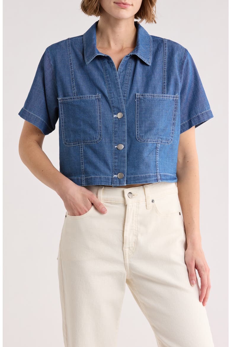 Crop Denim Blouse, Main, color, DARK DENIM