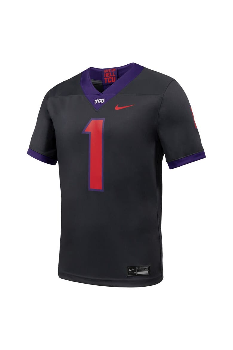 Men's Nike #1 Anthracite TCU Horned Frogs Alternate Game Football Jersey, Alternate, color, Anthracite