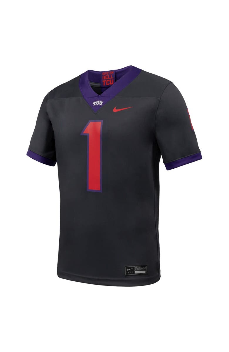 Nike Men's Nike #1 Anthracite TCU Horned Frogs Alternate Game Football Jersey, Alternate, color, Anthracite