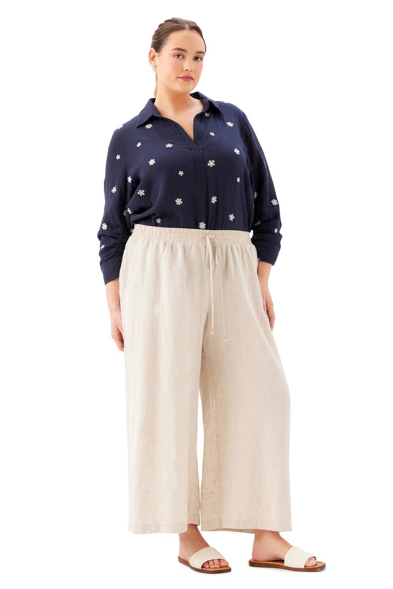 Wide Leg Drawstring Linen Pants, Alternate, color, OATMEAL