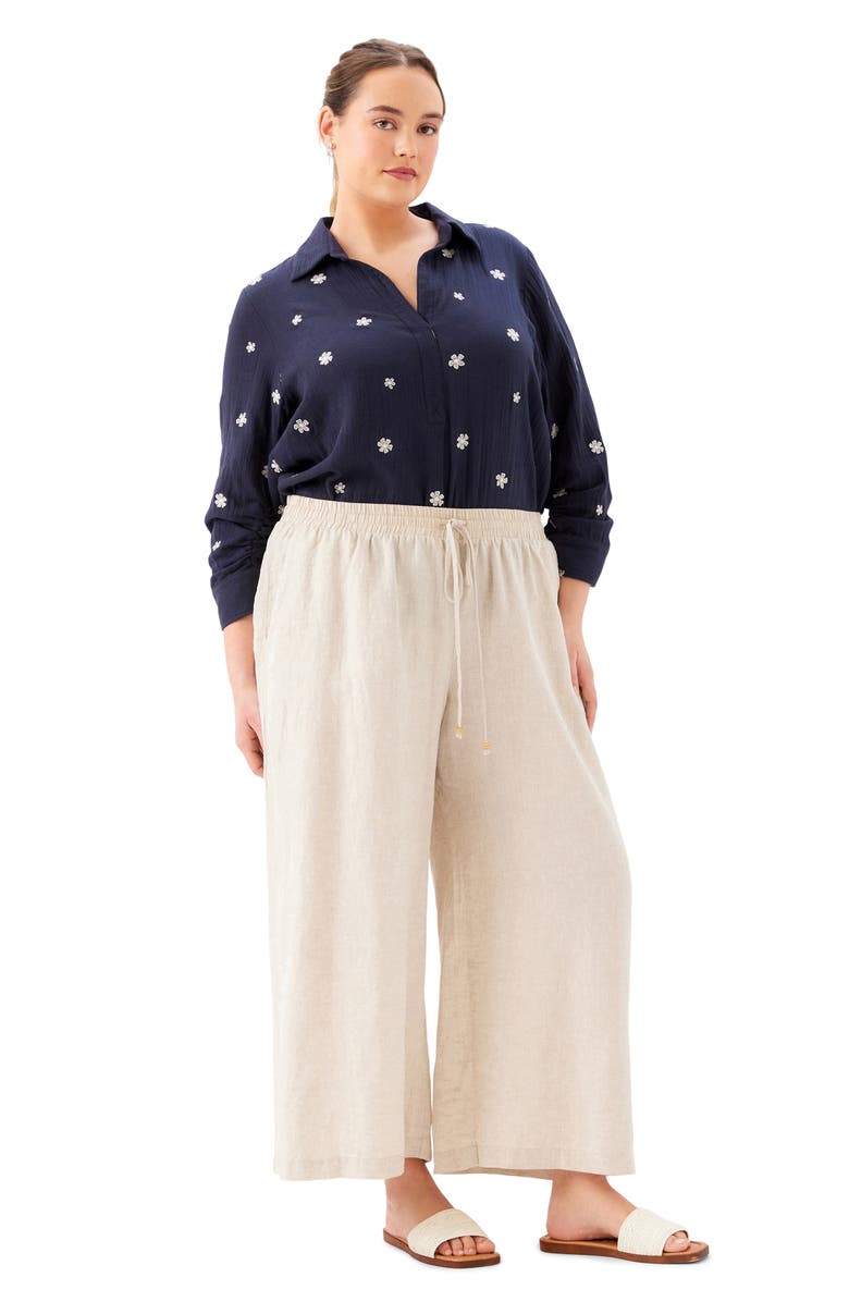 Karen Kane Wide Leg Drawstring Linen Pants, Alternate, color, Oatmeal