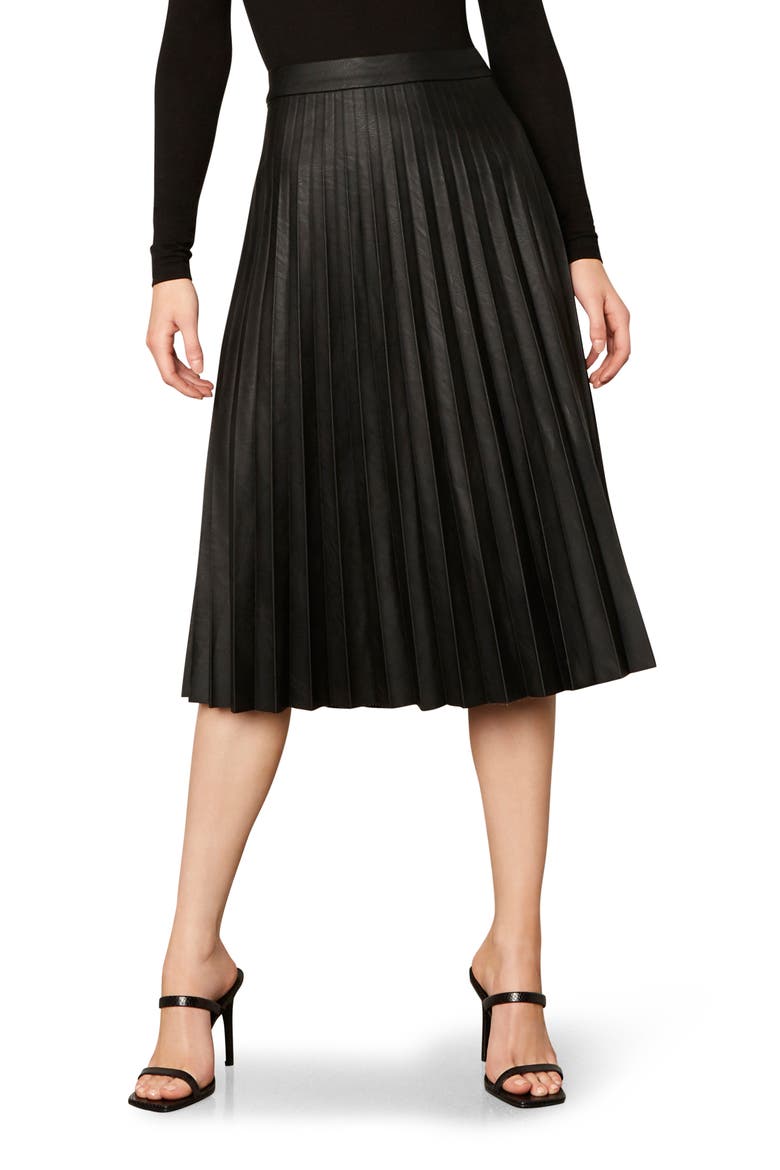 Carole Pleated Faux Leather Skirt, Main, color, BLACK