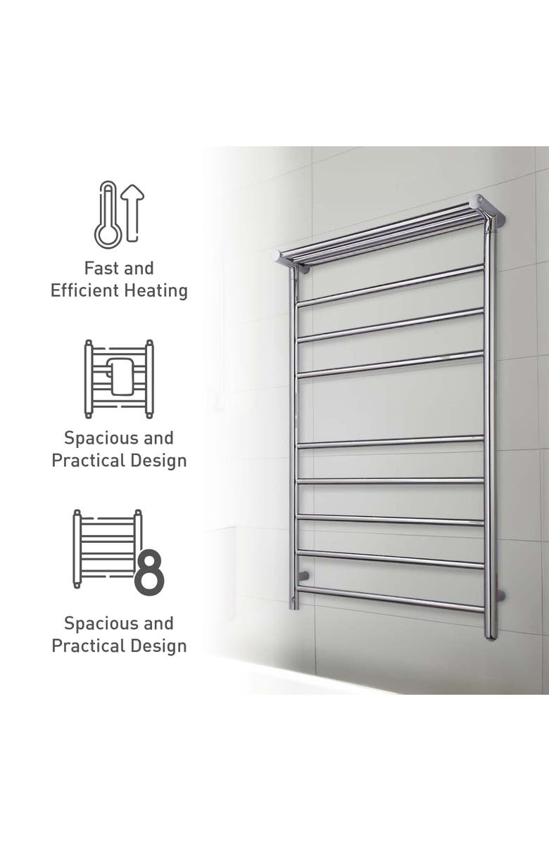 PURSONIC Wall Mount Electric Towel Warmer with 8 Heated Bars Plus 3 Non-heated Bars, Alternate, color, Silver