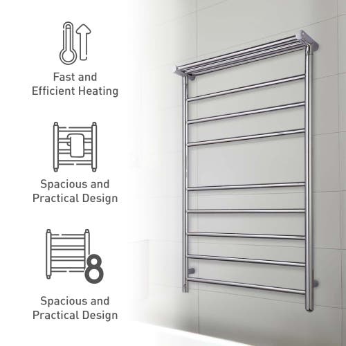 Pursonic Wall Mount Electric Towel Warmer With 8 Heated Bars Plus 3 Non-heated Bars In Silver