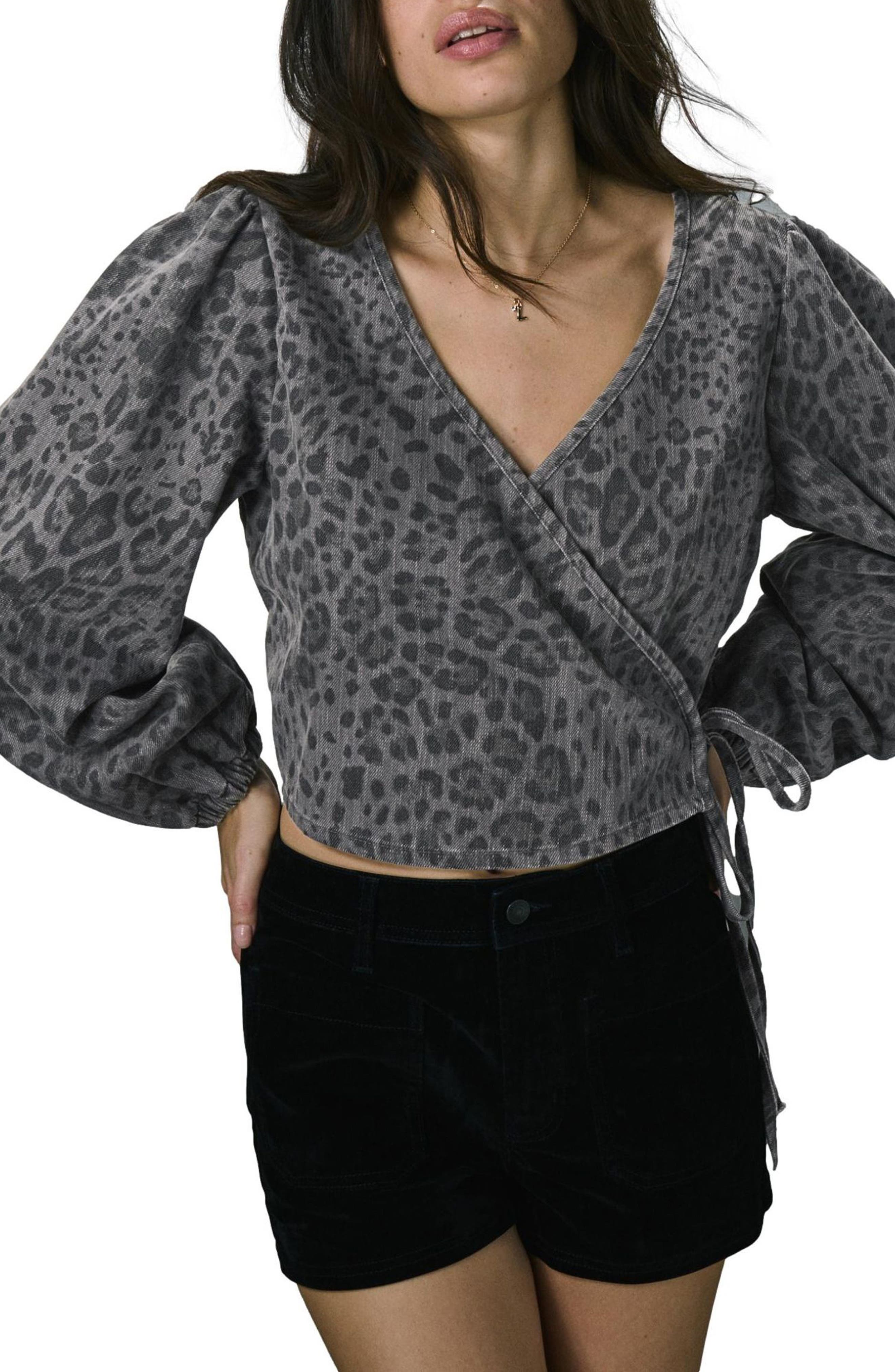 Animal Print Wrap Shirt