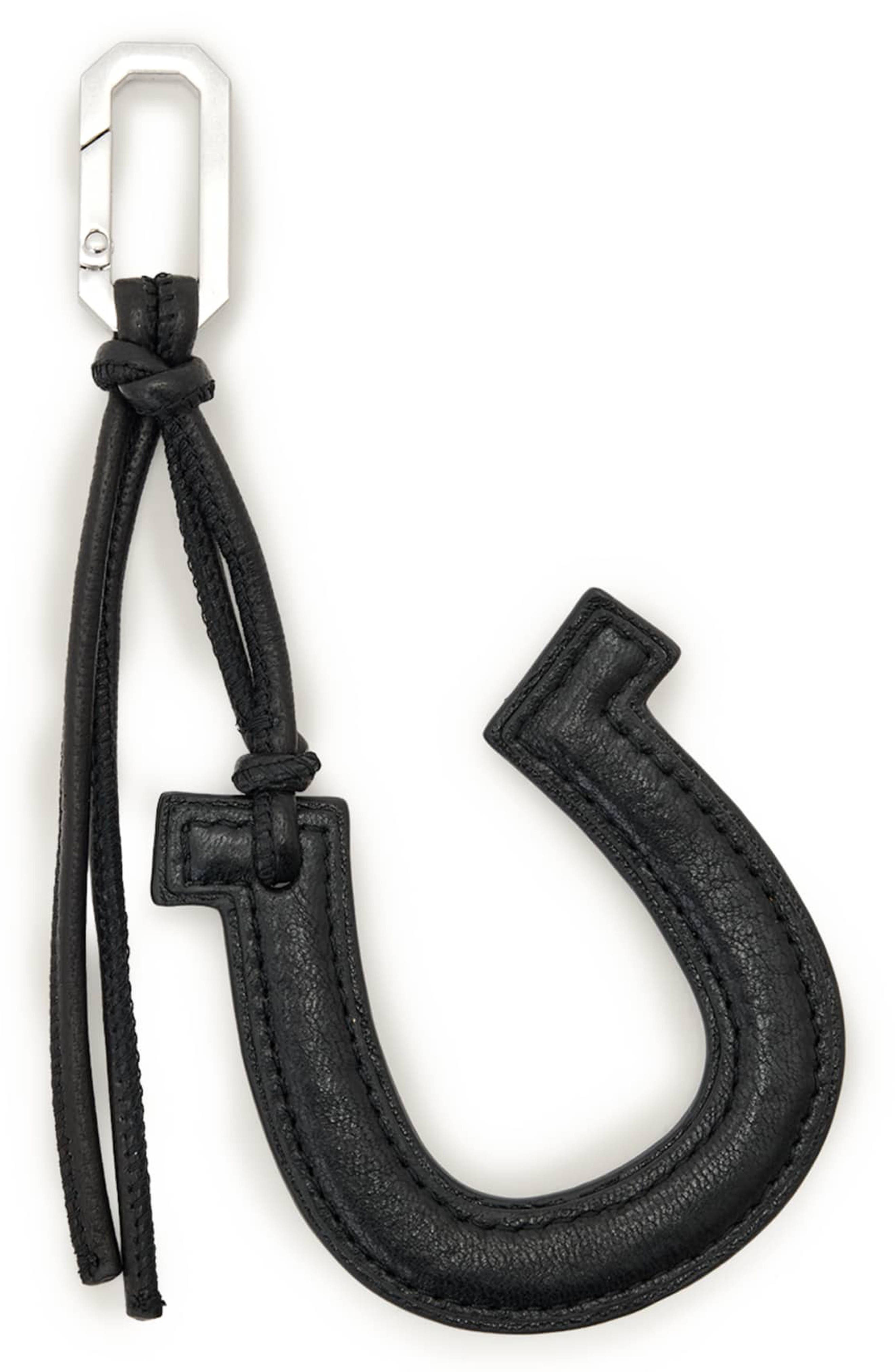 Leather Horseshoe Keyring, Main, color, BLACK