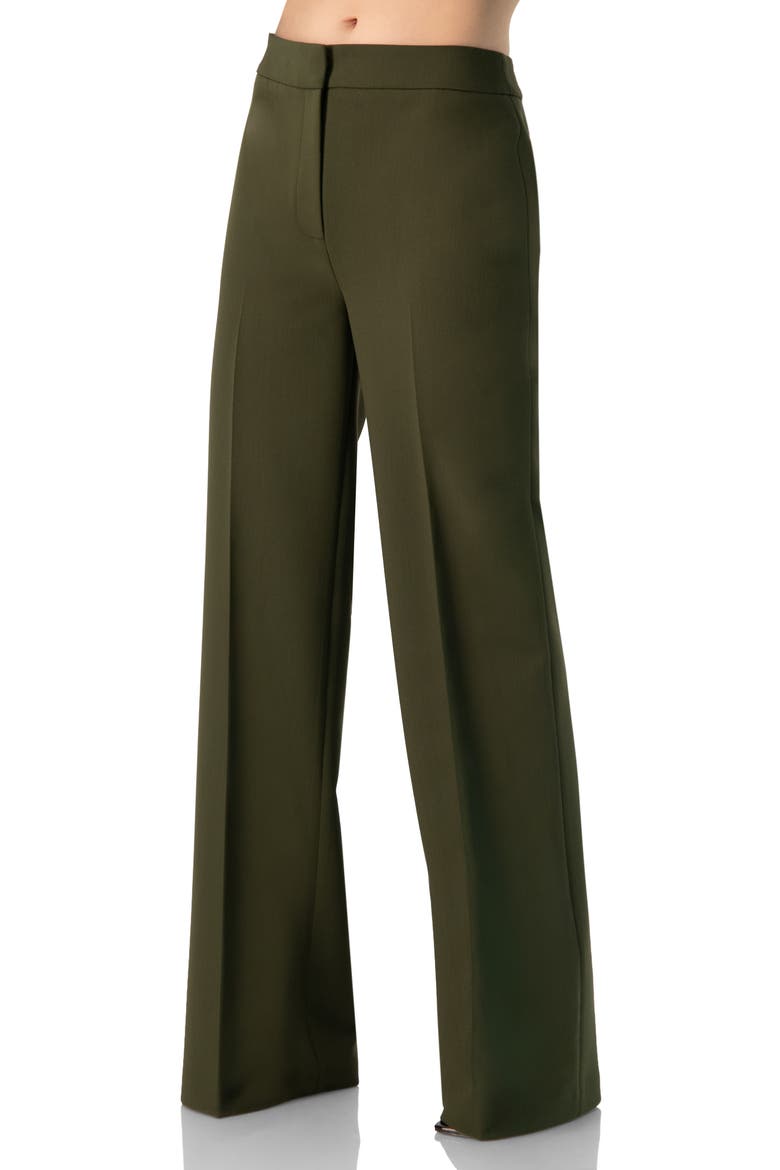 Straight Solid Gabardine Trousers, Alternate, color, Green