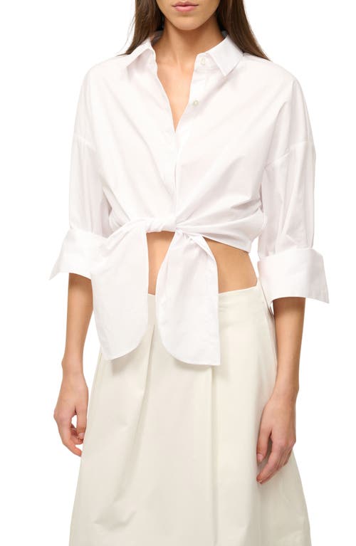 Staud Lisa Tie-front Cotton Shirting Crop Top In White