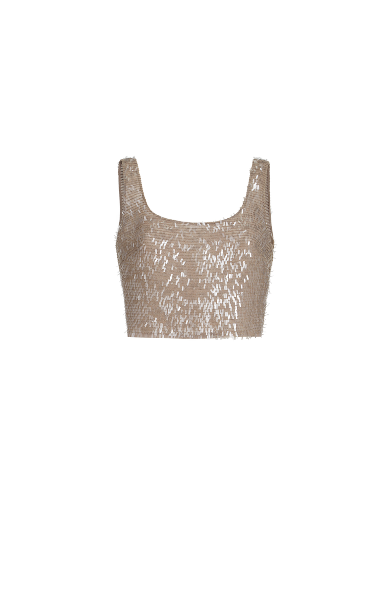 Brunello Cucinelli Cropped top with dazzling embroidery, Alternate, color, Rope