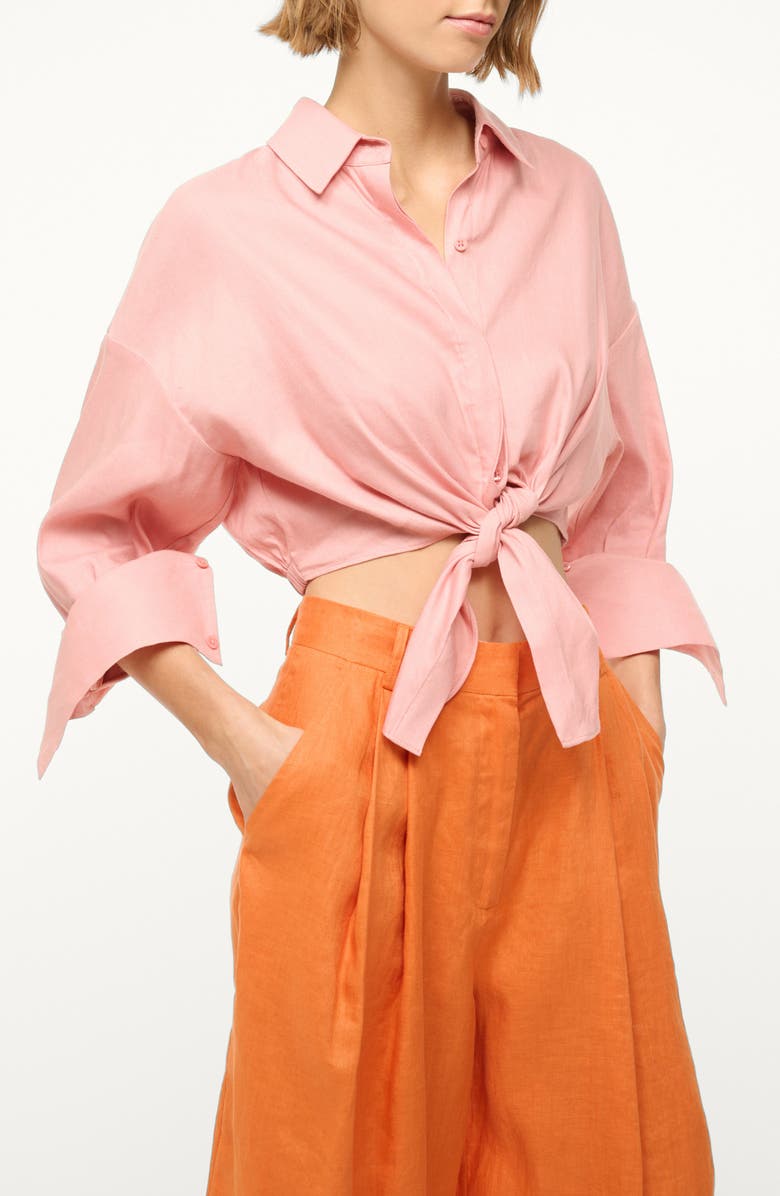 STAUD Lisa Linen Button-Up Shirt, Alternate, color, Faded Blush