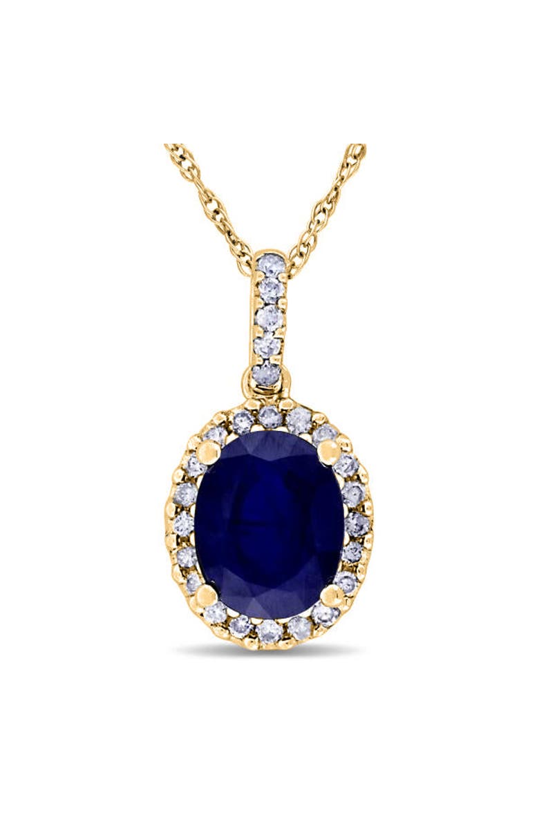 ALLUREZ Lab Blue Sapphire & Halo Diamond Pendant Necklace 14k, Main, color, Yellow Gold