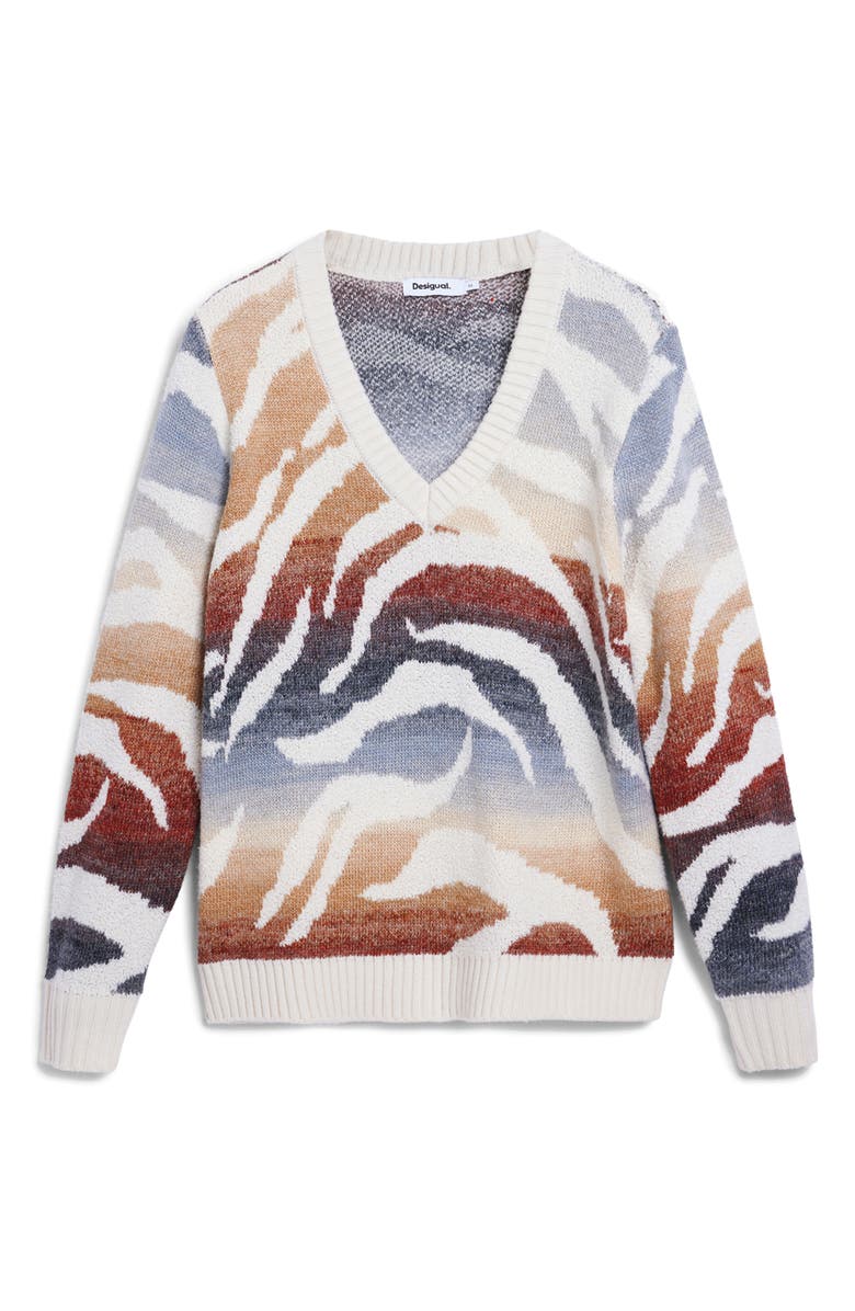Desigual Ombré V-Neck Sweater, Alternate, color, Beige