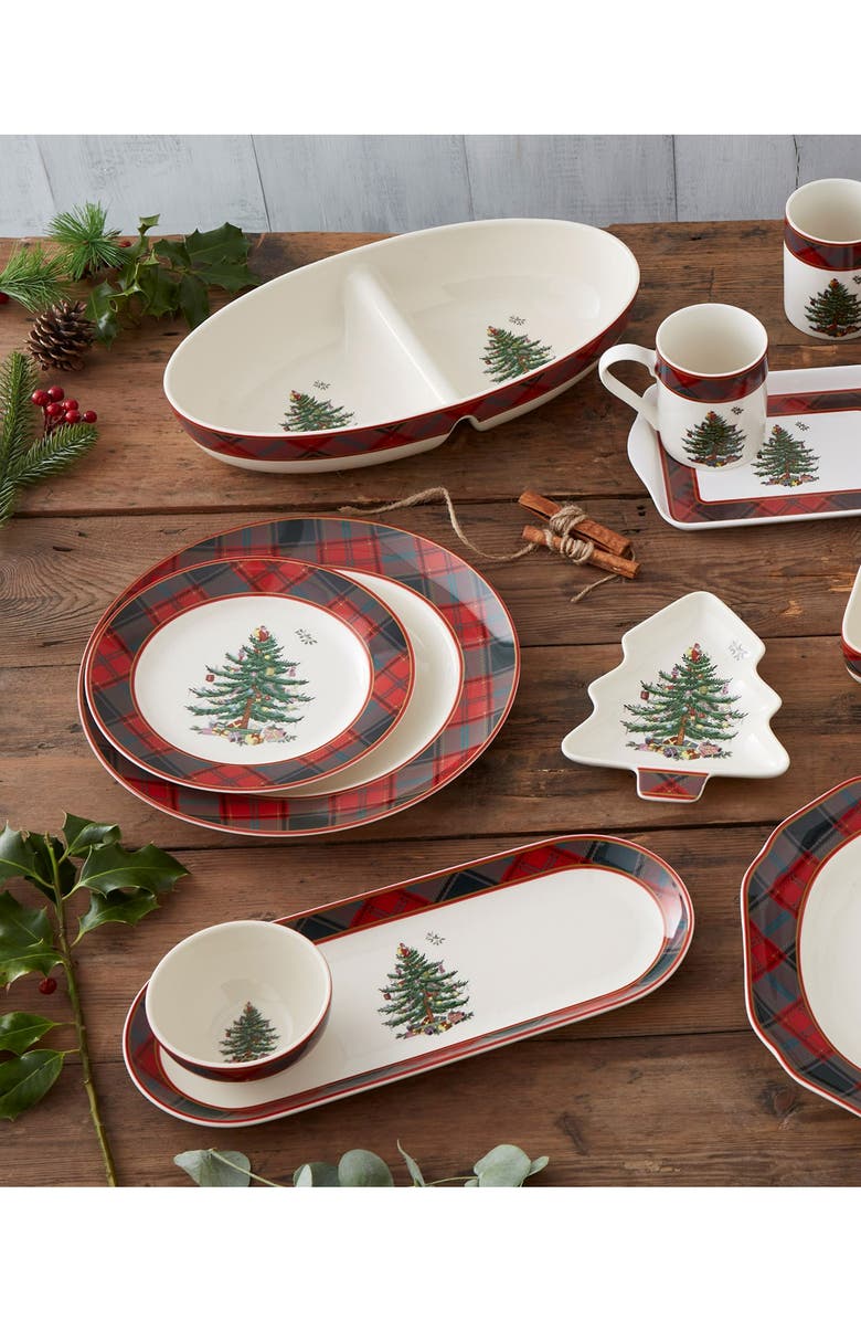 Spode Christmas Tree Tartan Spoon Rest, Alternate, color, Green