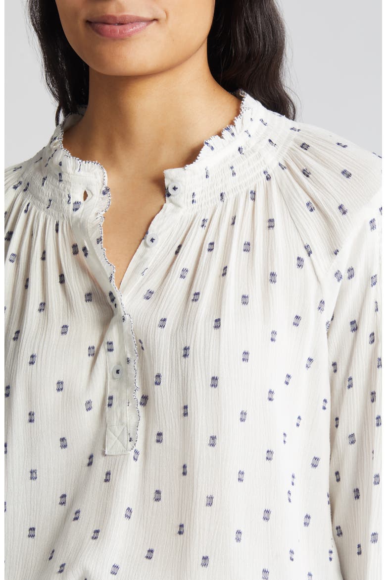 Smocked Print Top, Alternate, color, OFF WHITE/ COASTAL BLUE